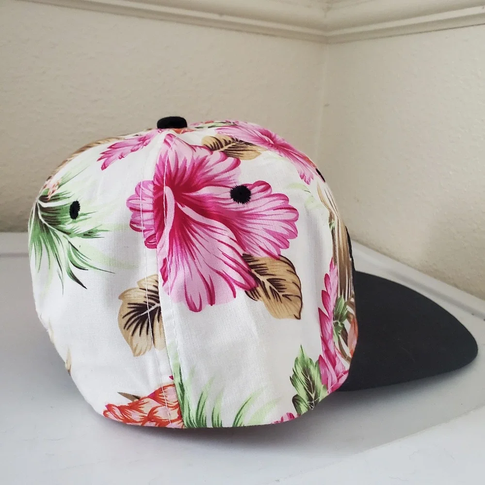 San Diego California Tropical Floral Snapback Hat Pink Hibiscus Flat Brim Cap